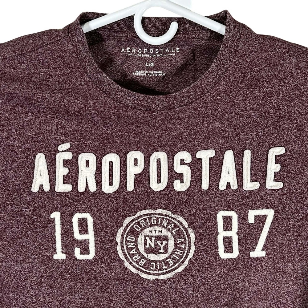 Aeropostale T-Shirt Men's Large‎ Heathered Maroon Red 1987 Tee